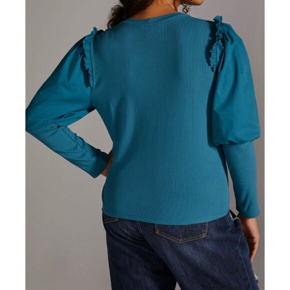 Anthropologie Sunday In Brooklyn Ruffled Contrast Top Size 3X Turquoise - Picture 2 of 6